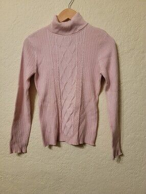 New York & Company Pink Ribbed Cable Knit Turtleneck Sweater Size S